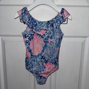 Lilly Pulitzer Girls Eliana Ruffle Swimsuit One Piece Size 5 UPF 50